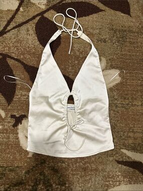 Abercrombie & Fitch White Halter Ruched Front Crop Top